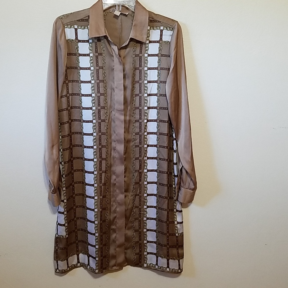 MICHAEL Michael Kors Brown and White Printed Silk Tunic Dress